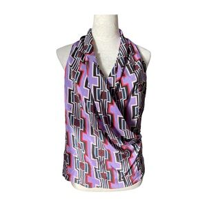 Trina Turk 100% silk sleeveless top with tank back sewn wrap front beautiful